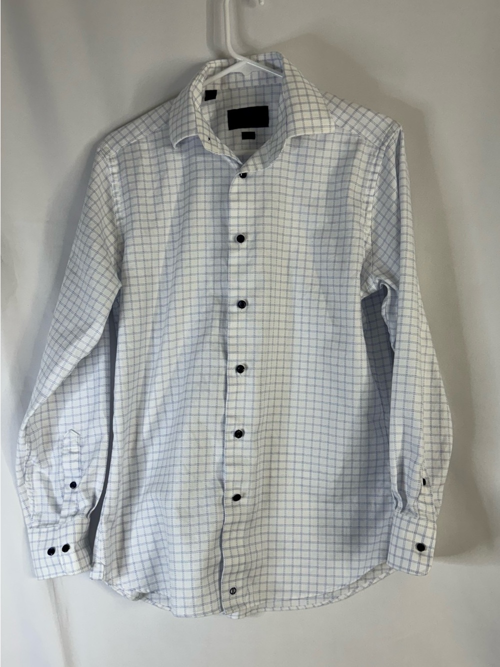 David Donahue White Shirt with Light Blue Windowpane Check - Picture 2 of 9